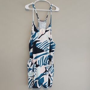 Tropical-Print Women's Bodysuit Romper in Blue - Unbranded